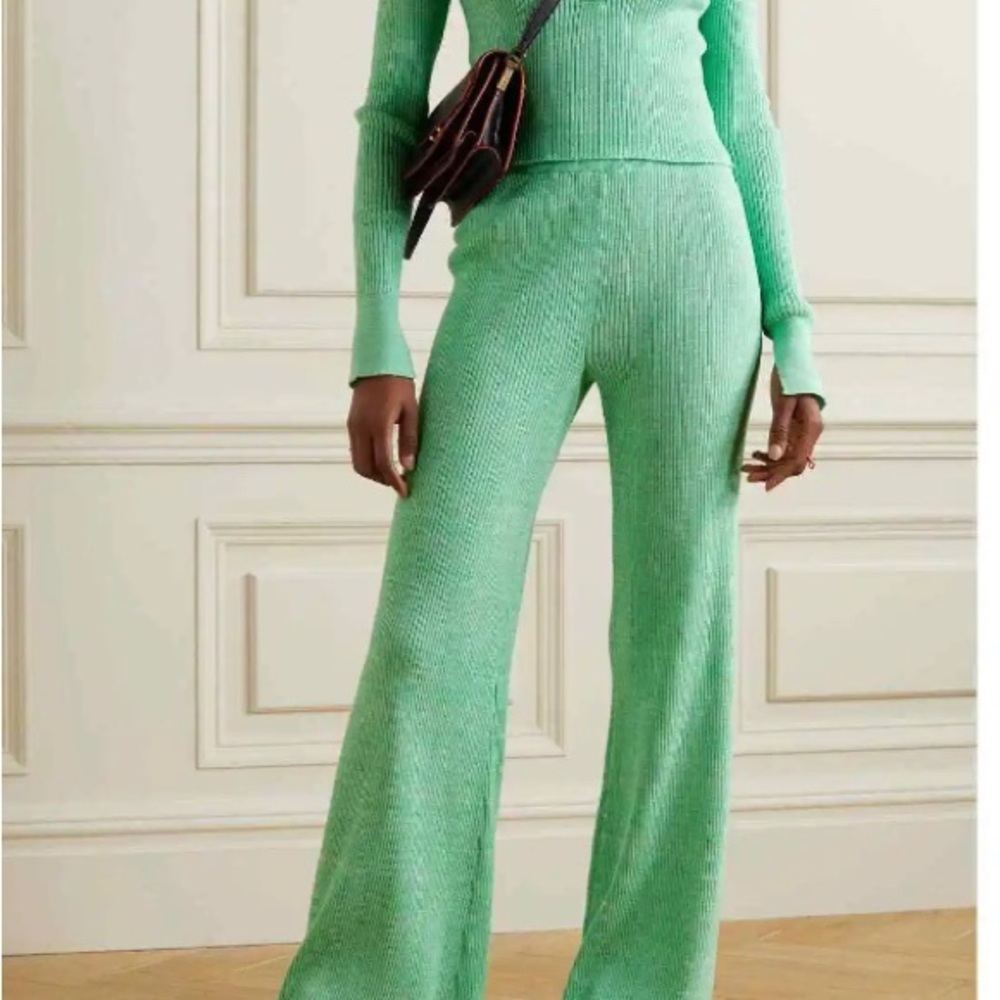 Remain Solisa Knit Pants Women's 10 Spring Bouquet Comb Green Flared Leg Pull On